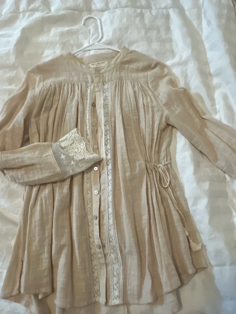 Spell & The Gypsy Neutral Ivory-Tone Button Front Blouse - Picture 3 of 6